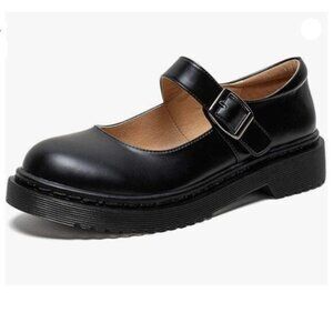YDN Women Classic Round Closed Toe Mary Jane Flats Platform Ankle Strap Buckle